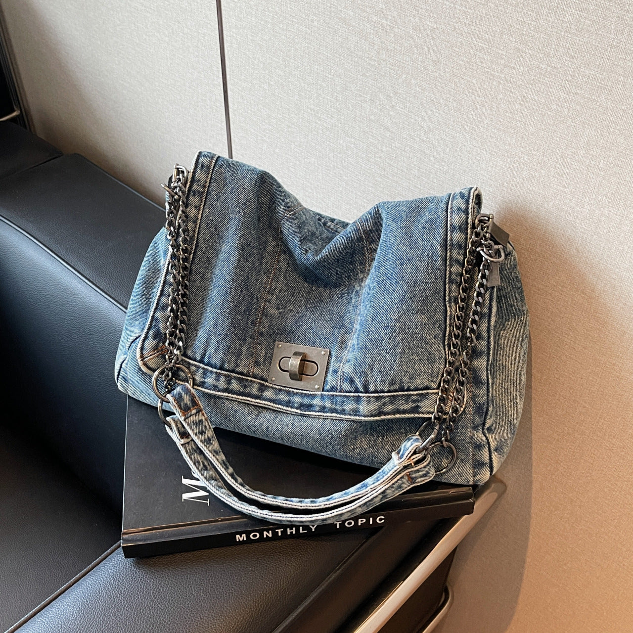 Wholesale Large Capacity Denim Chain Shoulder Crossbody Tote Bag